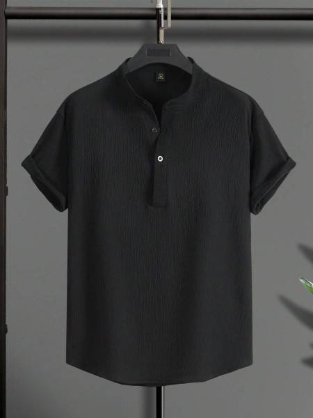 Wuxi Men Solid Casual Black Shirt