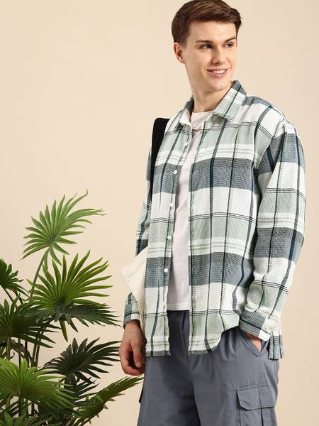 Mast & Harbour Men Self Design Casual Green Shirt