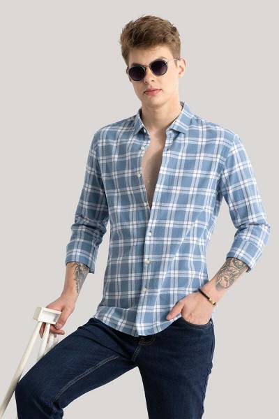 Jai Textiles Men Checkered Casual Cream Shirt