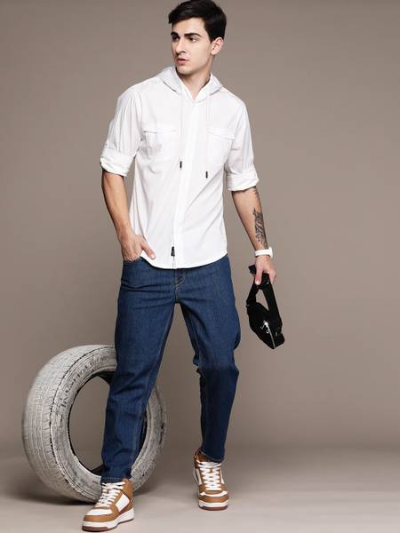 Roadster Men Solid Casual White Shirt