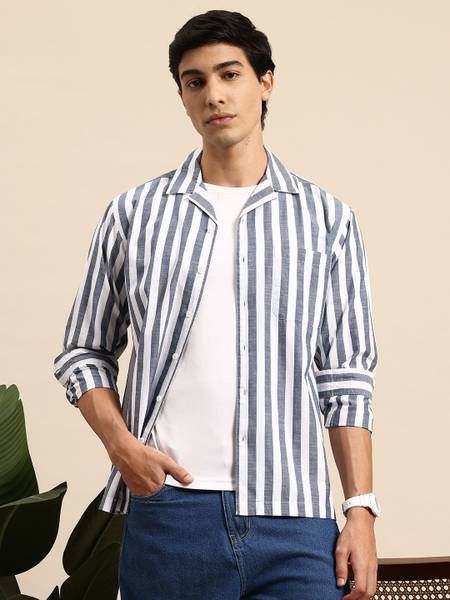 Mast & Harbour Men Striped Casual Blue Shirt