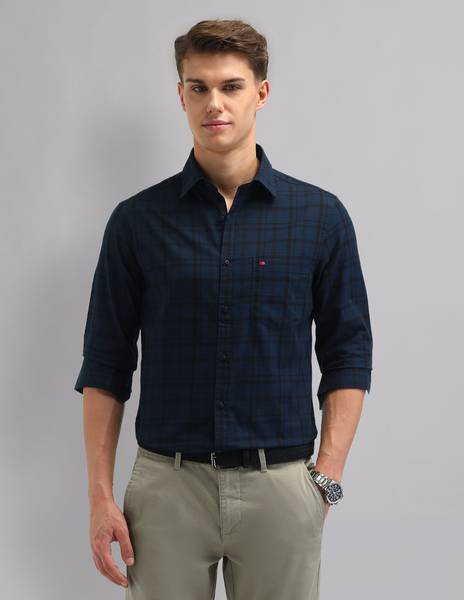 AD by Arvind Men Checkered Casual Blue Shirt