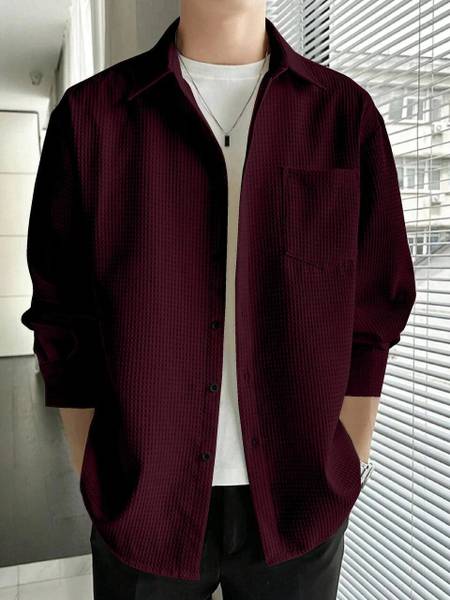 rocefas Men Solid Casual Maroon Shirt