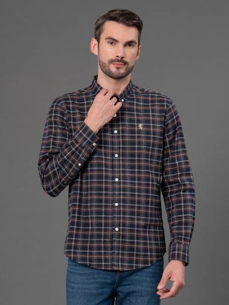 RED TAPE Men Checkered Casual Dark Blue Shirt