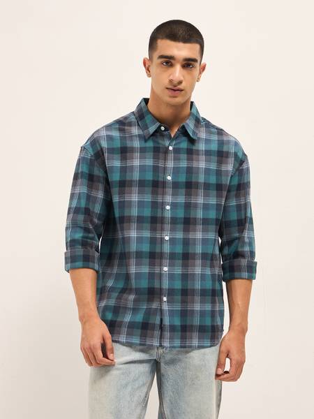 THE BEAR HOUSE Men Checkered Casual Blue Shirt