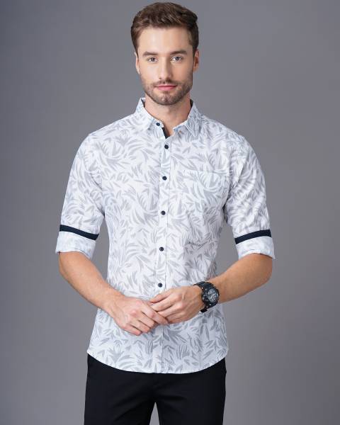 British Club Men Printed Casual White Shirt