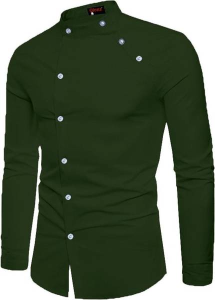 Qlonz Store Men Solid Casual Dark Green Shirt