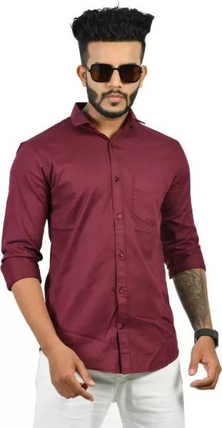 balino Men Self Design Casual Red Shirt