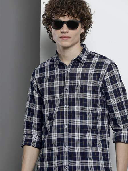 The Indian Garage Co. Men Checkered Casual Blue Shirt