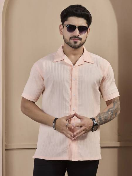STONEBERG Men Self Design Casual Pink Shirt