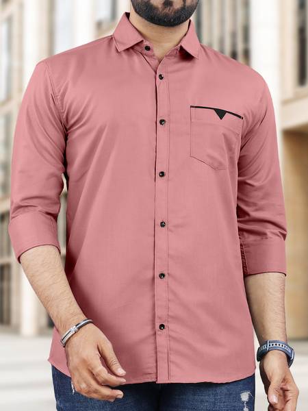 VeBNoR Men Solid Casual Pink Shirt