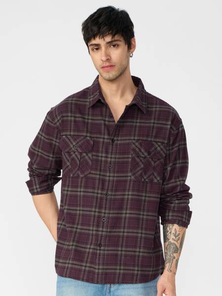 The Souled Store Men Checkered Casual Brown Shirt