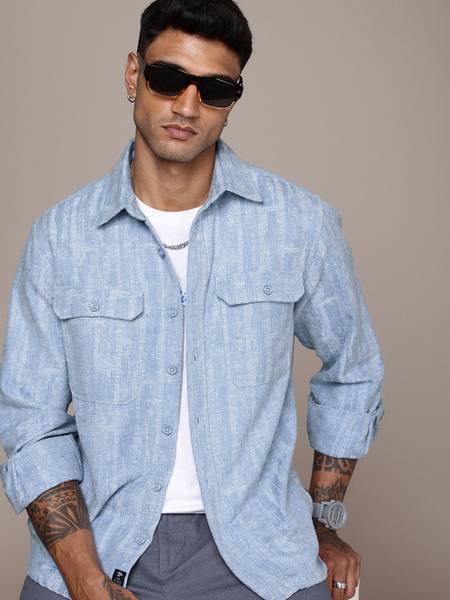 Roadster Men Self Design Casual Blue Shirt