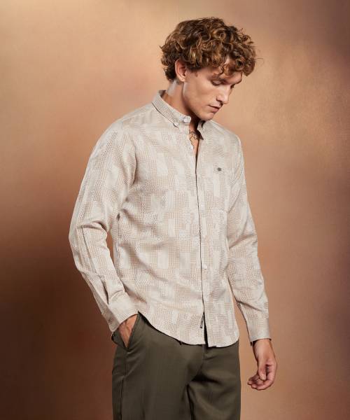 CAMPUS SUTRA Men Self Design Casual Beige Shirt