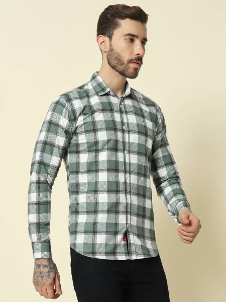 Surhi Men Checkered Casual Light Green Shirt