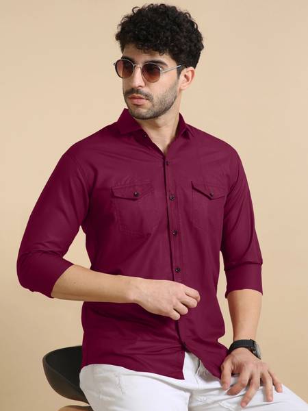 Ethnic Trendz Men Solid Casual Maroon Shirt