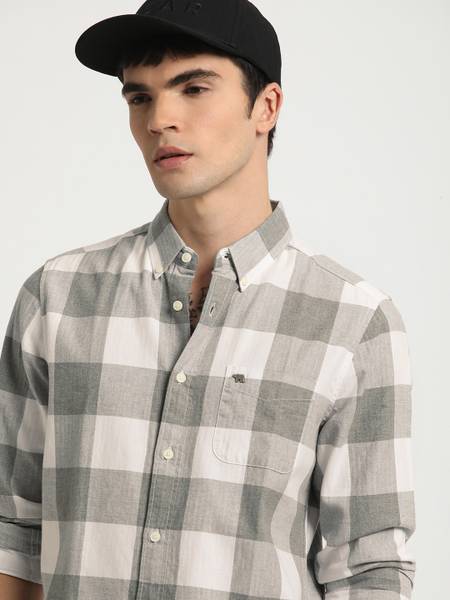 THE BEAR HOUSE Men Checkered Casual Grey Shirt