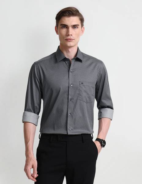 ARROW Men Printed Formal Black Shirt