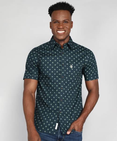 U.S. POLO ASSN. Men Floral Print Casual Green Shirt Price History