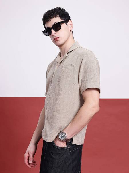 Kook N Keech Men Solid Casual Beige Shirt