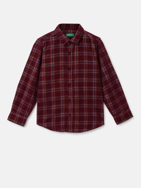 United Colors of Benetton Boys Checkered Casual Maroon Shirt