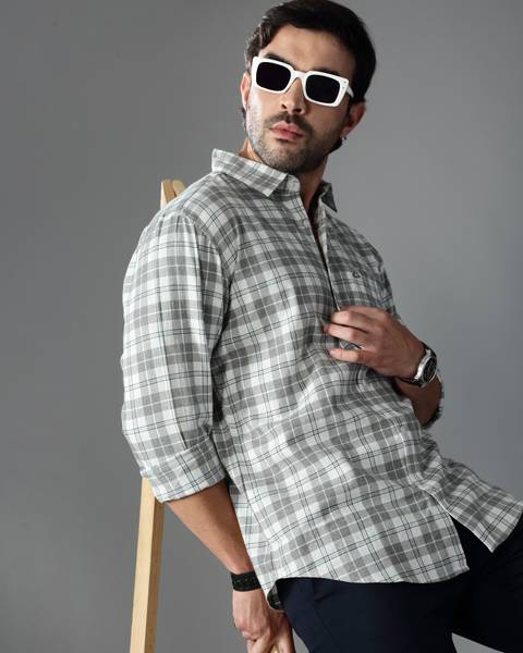 British Club Men Checkered Casual Grey Shirt