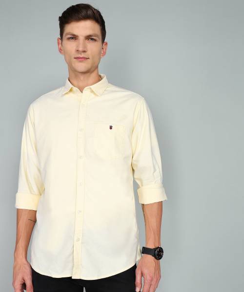 Louis Philippe Jeans Men Solid Casual Yellow Shirt