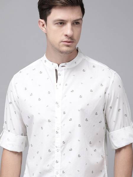 Roadster Men Printed Casual White Shirt