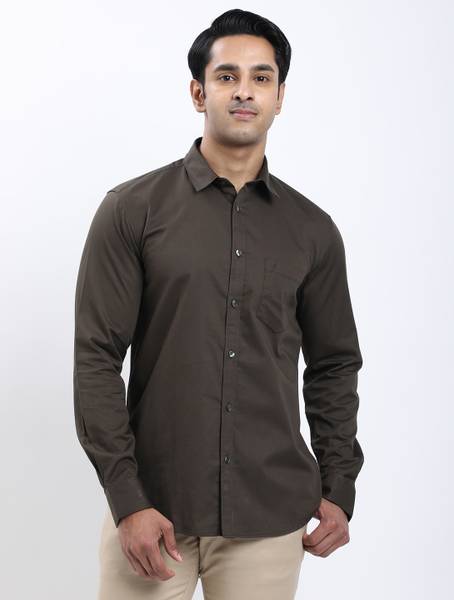 INDIAN TERRAIN Men Solid Casual Green Shirt