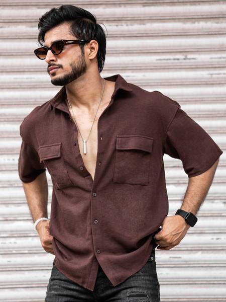 Powerlook Men Solid Casual Brown Shirt