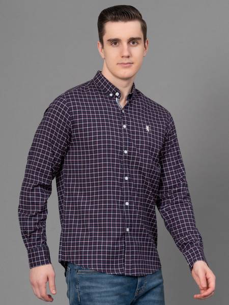 RED TAPE Men Checkered Casual Dark Blue, Maroon, White Shirt