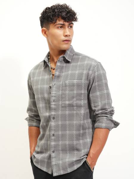 HIGHLANDER Men Striped Casual Grey Shirt