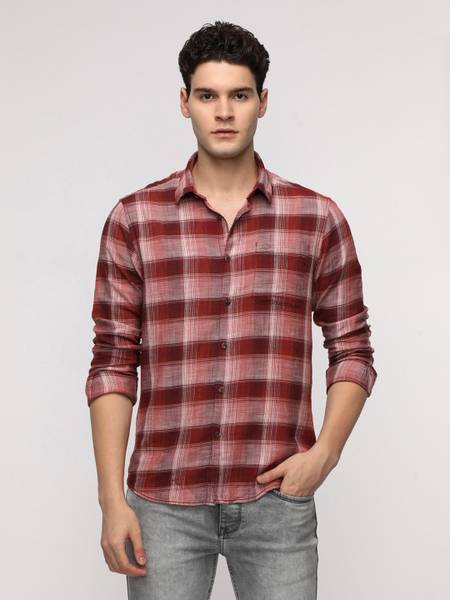 CROCODILE Men Checkered Casual Red Shirt