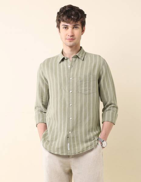 U.S. POLO ASSN. Men Striped Casual Green Shirt
