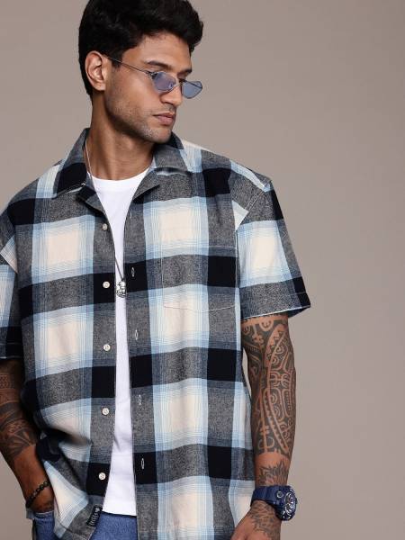 Roadster Men Checkered Casual White Shirt