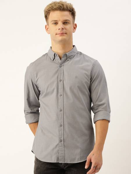 United Colors of Benetton Men Solid Casual Grey Shirt