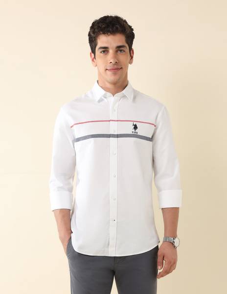 U.S. POLO ASSN. Men Striped Casual White Shirt