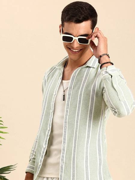 Mast & Harbour Men Self Design Casual Green Shirt