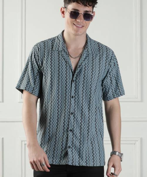 URBAN BUCCACHI Men Self Design Casual Light Blue Shirt