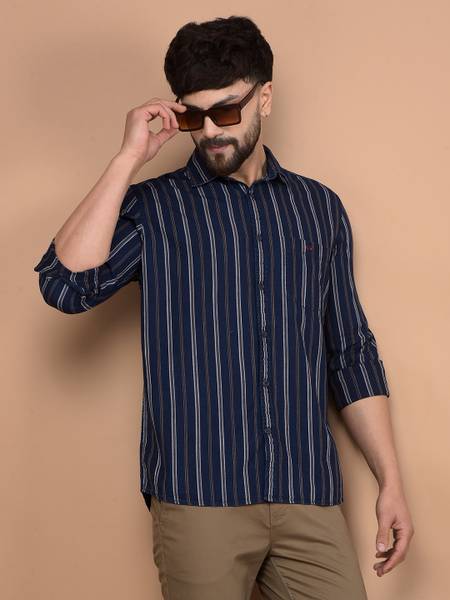 CRIMSOUNE CLUB Men Striped Casual Yellow Shirt