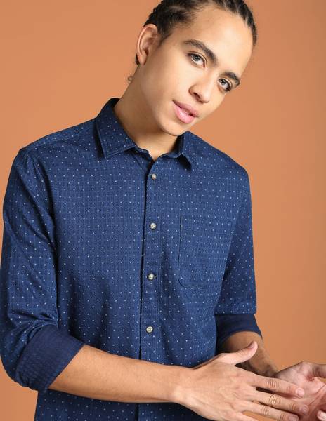 FLYING MACHINE Men Printed Casual Blue Shirt