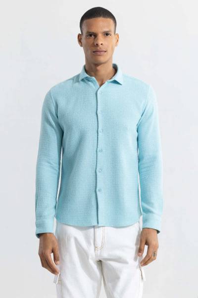 Snitch Men Solid Casual Light Blue Shirt
