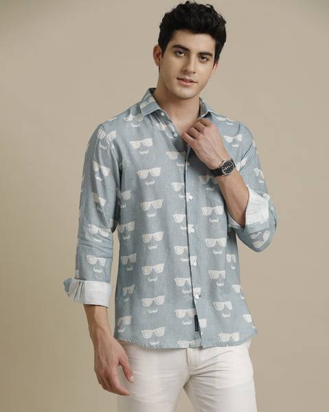 Linen Club Men Printed Casual Blue Shirt