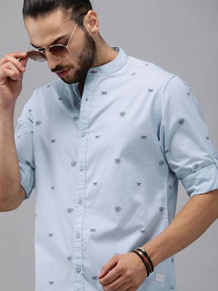 Roadster Men Printed Casual Blue Shirt