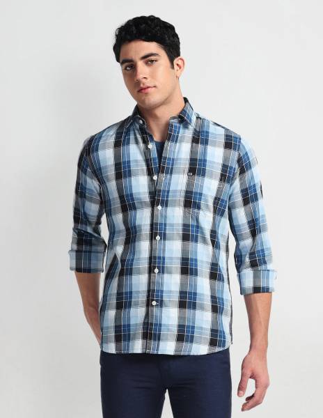 Arrow Sport Men Checkered Formal Blue Shirt