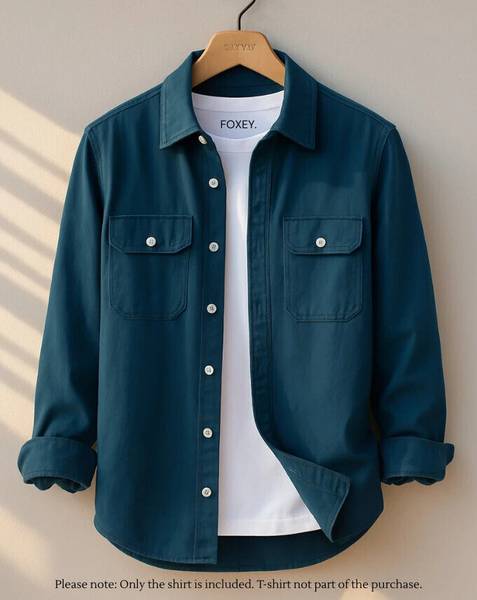 FOXEY Men Solid Casual Blue Shirt