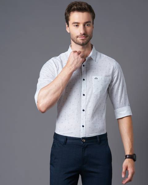 British Club Men Printed Casual White Shirt