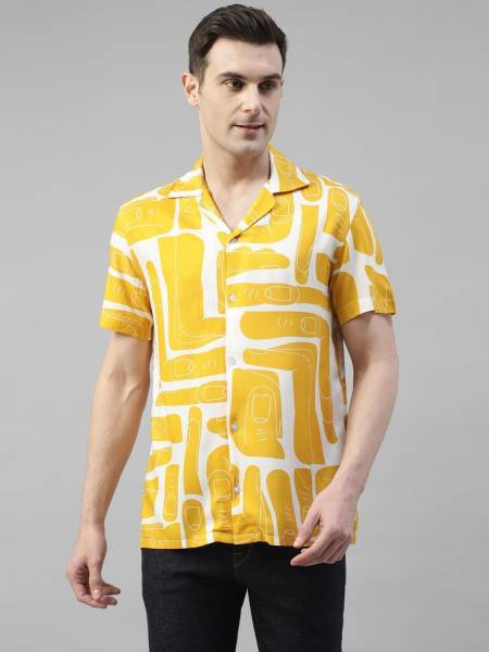 Hancock Men Striped Casual Yellow, White Shirt