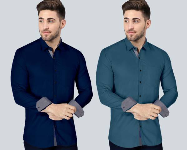 VTEXX Men Solid Formal Dark Blue, Blue Shirt