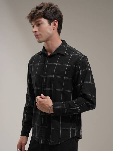 HIGHLANDER Men Checkered Casual Black Shirt